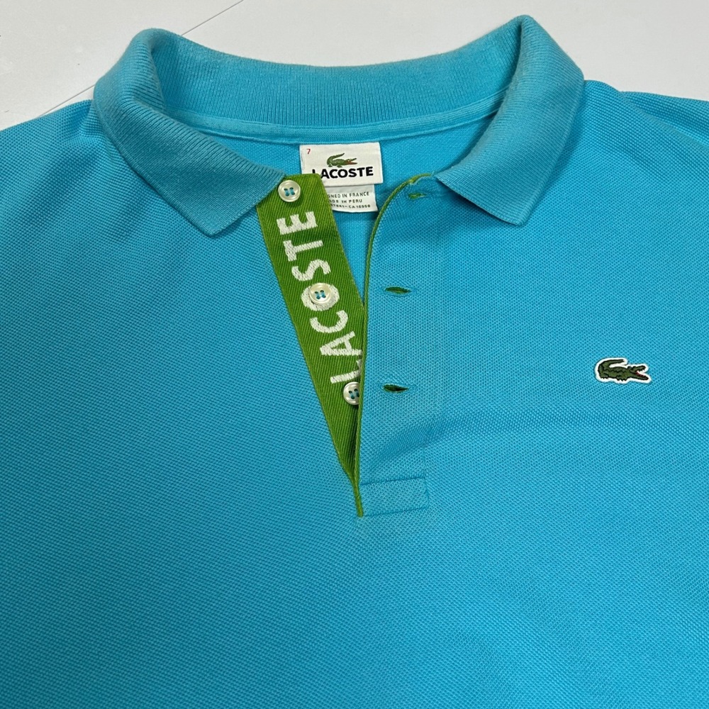 Lacoste Mens Polo Shirt Size 7 XL Pique Cotton Turquoise Blue Preppy Tenniscore